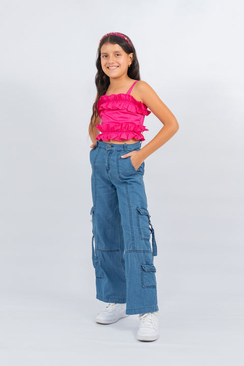 Pantalón cargo jean para niña Mafe | Mamamia Girls
