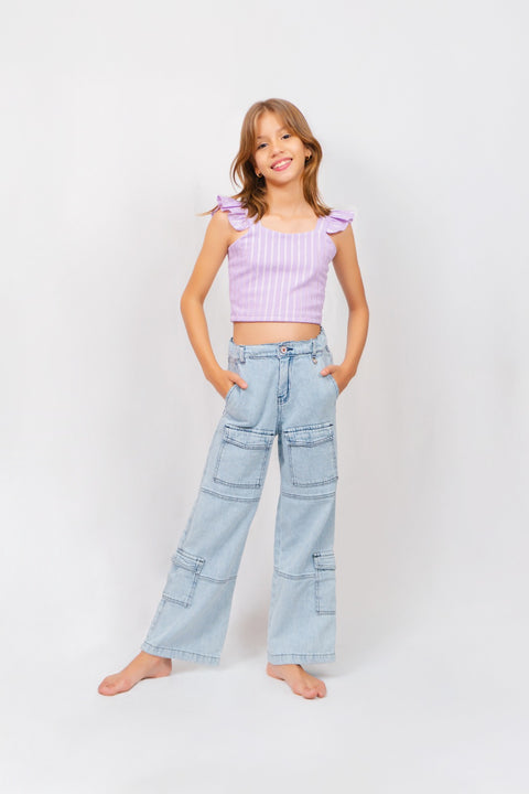 Conjunto Moda Blusa strech con Jeans tipo Cargo para niña Ref 020187-10 | Mamamia Girls