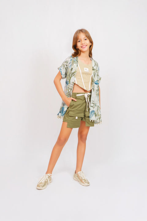 Conjunto set 3 piezas Kimono Blusa strech y Short para niña Ref 020318-15 | Mamamia Girls